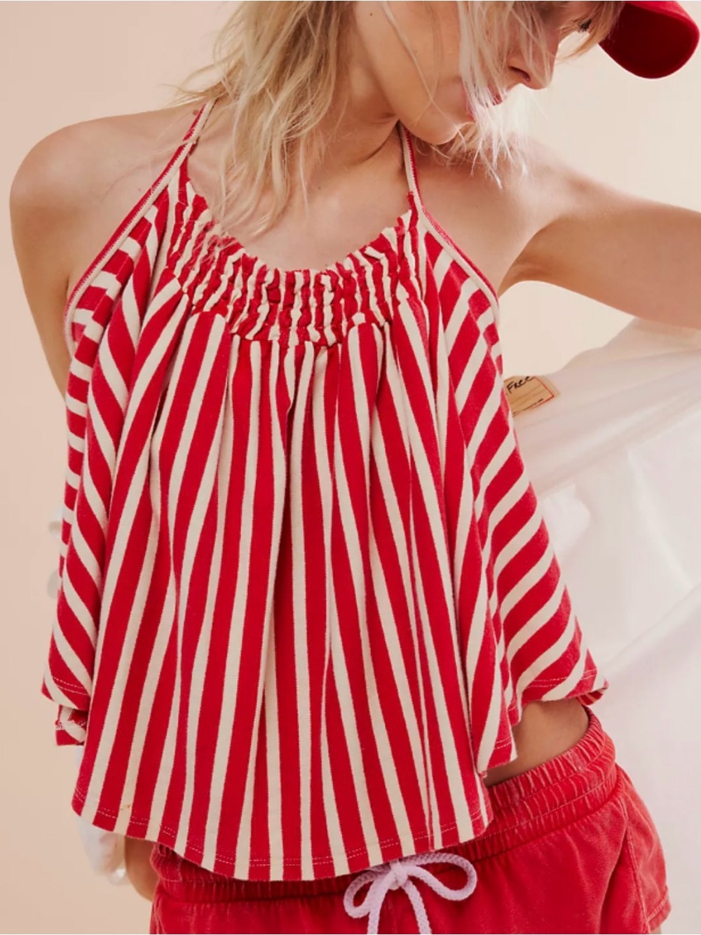 Free People Red & Cream Striped Halter Top XS